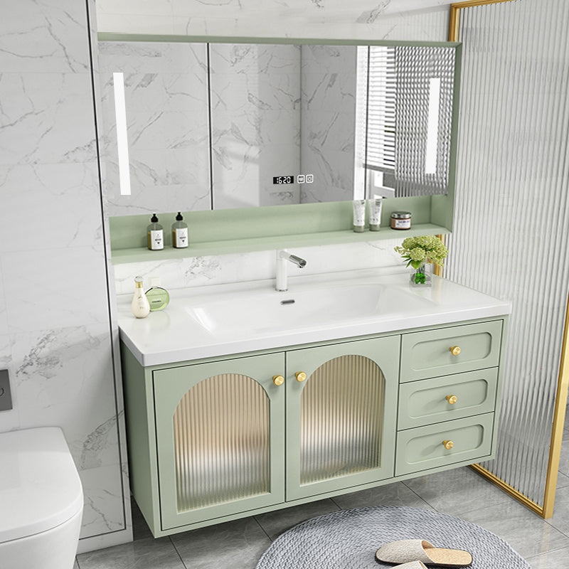 Scratch Resistant Vanity Mirror 2 Doors Drawers Single Sink Wall-Mounted Bath Vanity