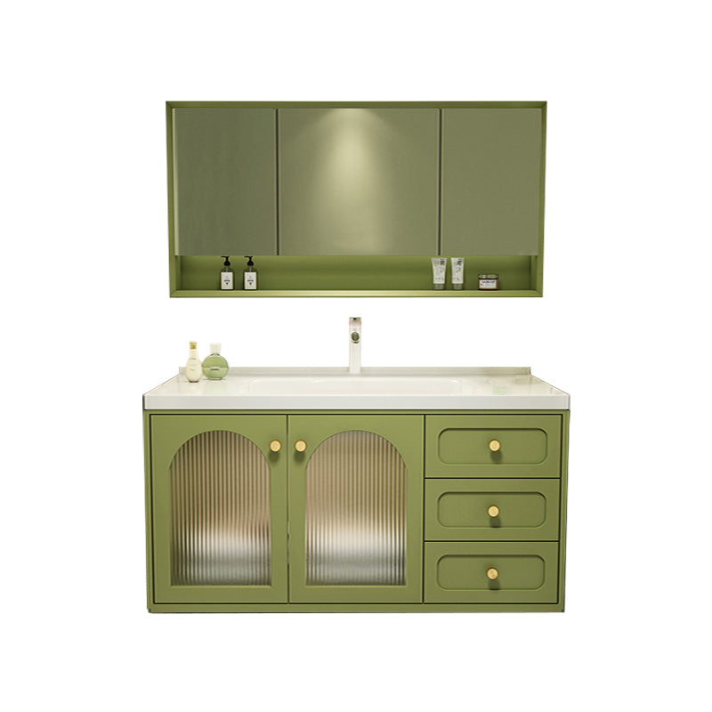 2 Doors Bath Vanity Drawers Mirror Wall Mount Rectangle Single Sink Wood Frame Vanity