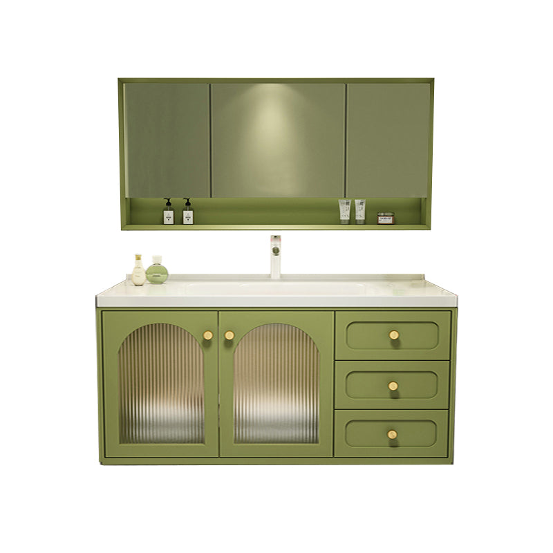 2 Doors Bath Vanity Drawers Mirror Wall Mount Rectangle Single Sink Wood Frame Vanity