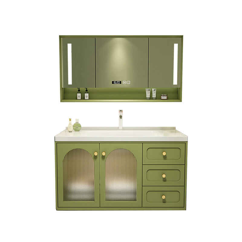 2 Doors Bath Vanity Drawers Mirror Wall Mount Rectangle Single Sink Wood Frame Vanity