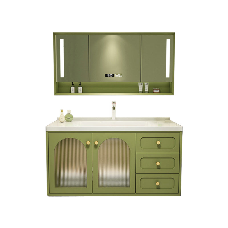 2 Doors Bath Vanity Drawers Mirror Wall Mount Rectangle Single Sink Wood Frame Vanity