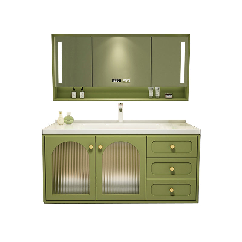 2 Doors Bath Vanity Drawers Mirror Wall Mount Rectangle Single Sink Wood Frame Vanity