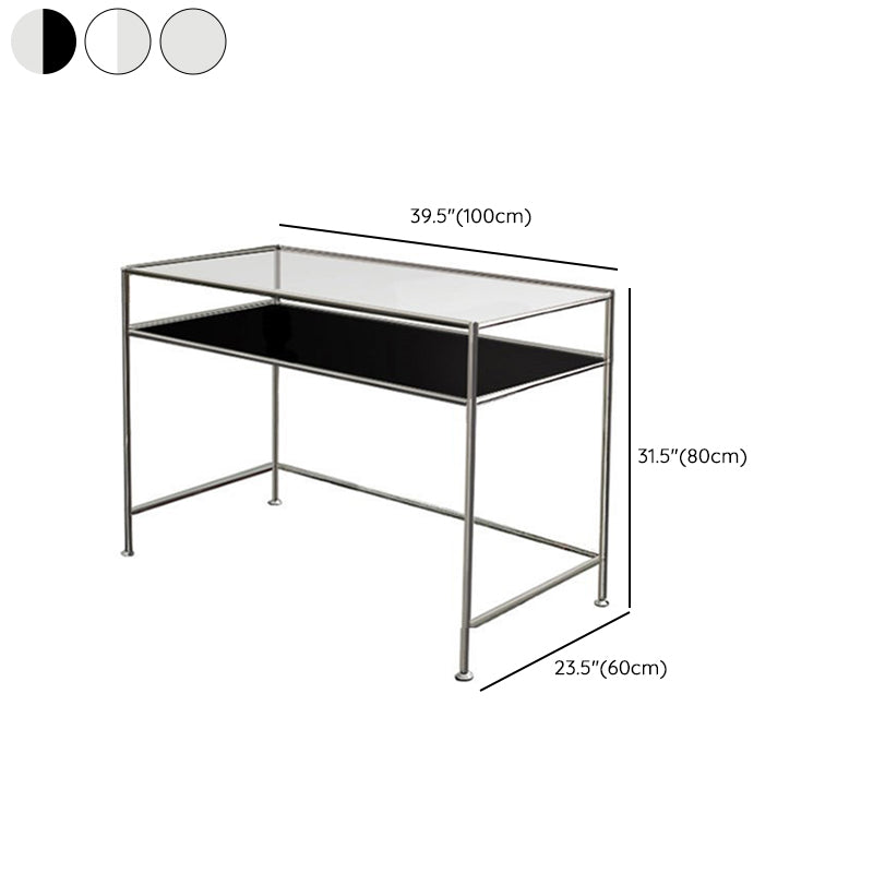 Modern Glass Top Office Desk 23.62" Wide Rectangular Writing Desk