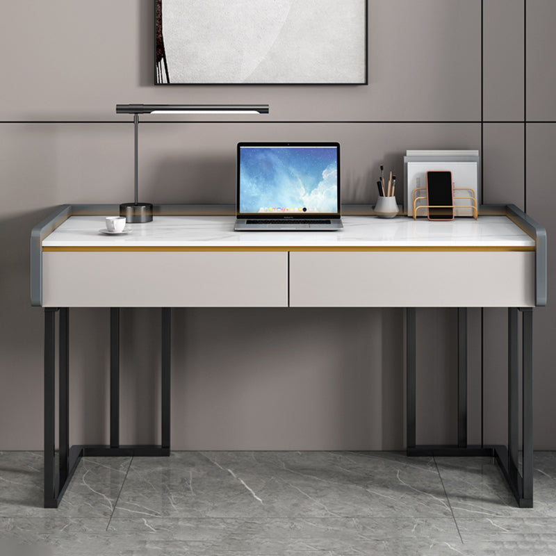 2 Drawers Writing Desk Rectangular Shaped Office Desks in Grey/White