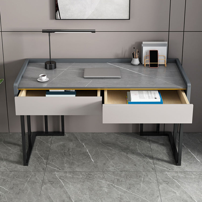 2 Drawers Writing Desk Rectangular Shaped Office Desks in Grey/White