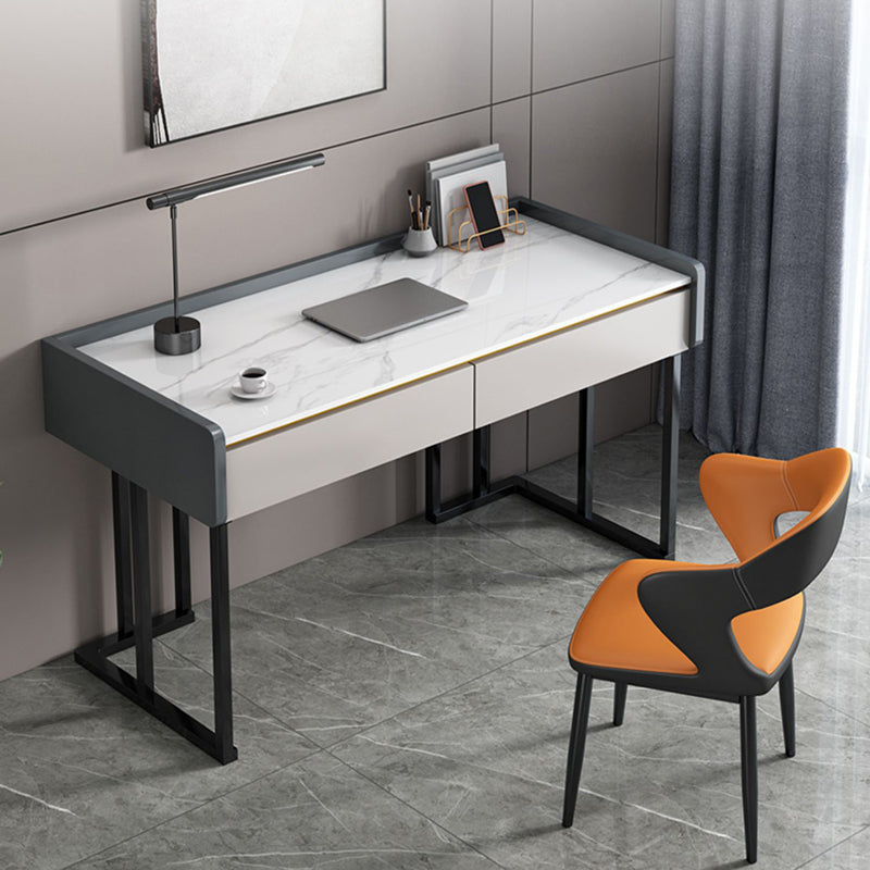 2 Drawers Writing Desk Rectangular Shaped Office Desks in Grey/White