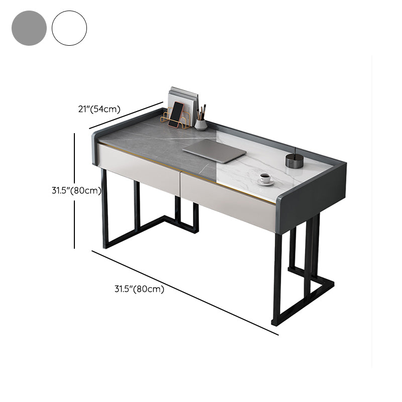 2 Drawers Writing Desk Rectangular Shaped Office Desks in Grey/White