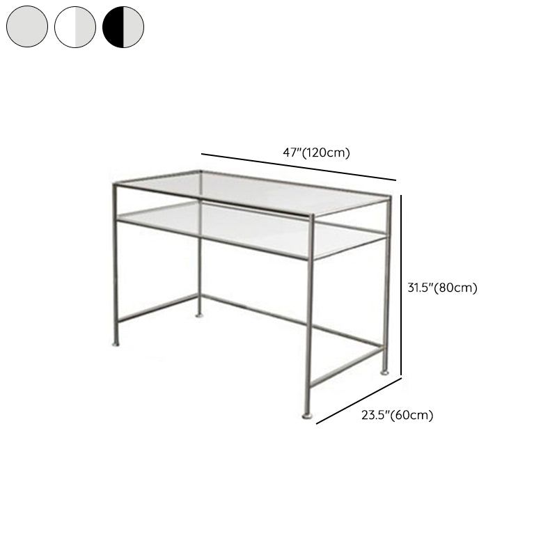 Modern Glass Top Writing Desk 31.5" Tall Rectangular Office Desk