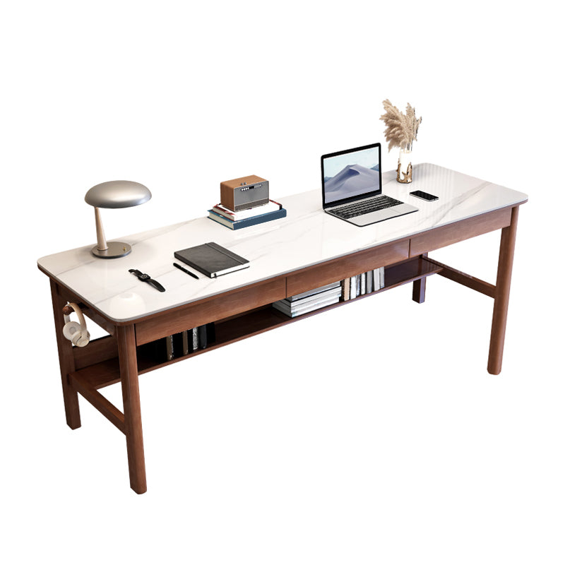 3 Drawers Writing Desk Rectangular Shaped Office Desk in Grey/Natural/Brown