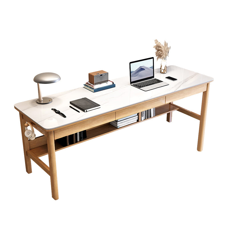 3 Drawers Writing Desk Rectangular Shaped Office Desk in Grey/Natural/Brown