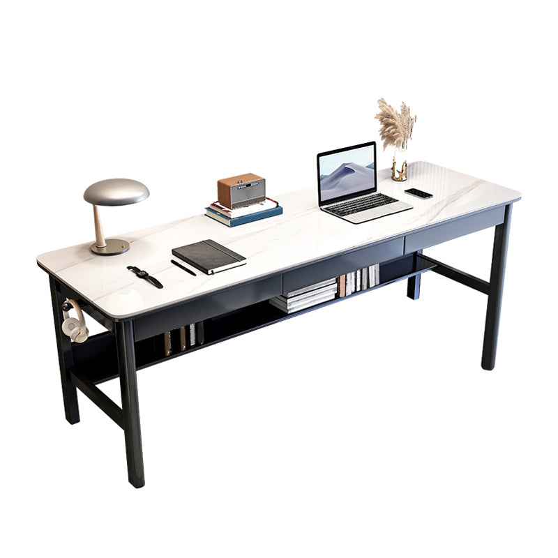 3 Drawers Writing Desk Rectangular Shaped Office Desk in Grey/Natural/Brown