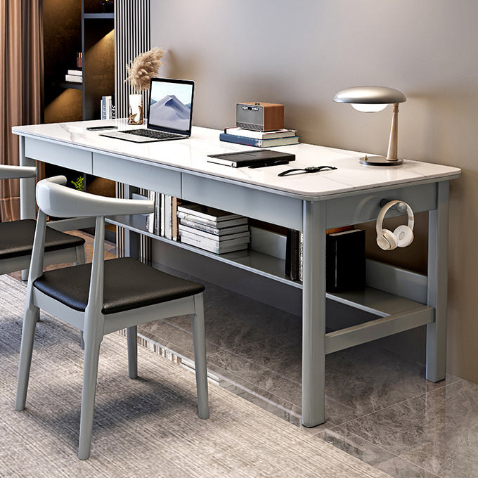 3 Drawers Writing Desk Rectangular Shaped Office Desk in Grey/Natural/Brown