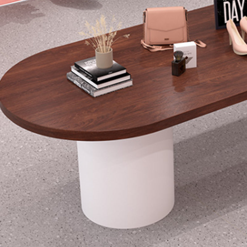 Oval Shaped Office Conference Table Wood Writing Desk in White and Brown