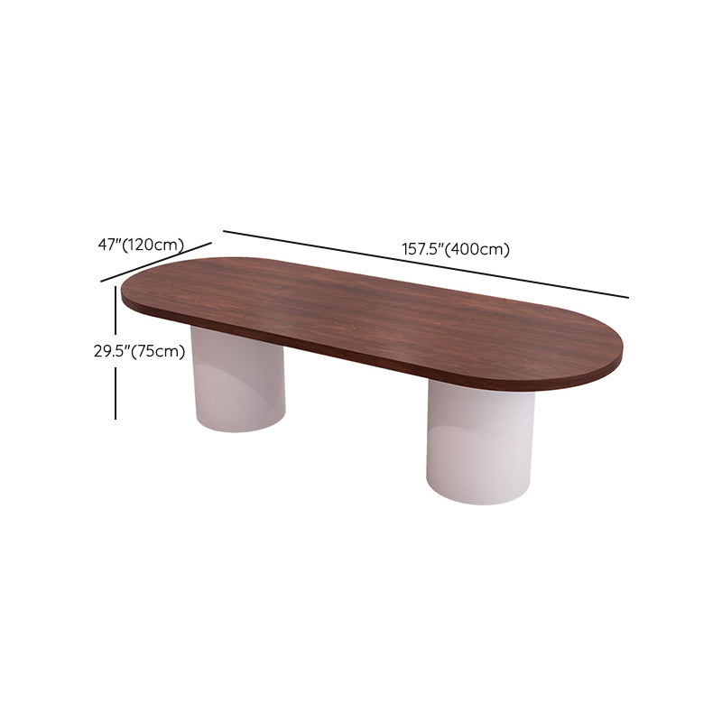 Oval Shaped Office Conference Table Wood Writing Desk in White and Brown