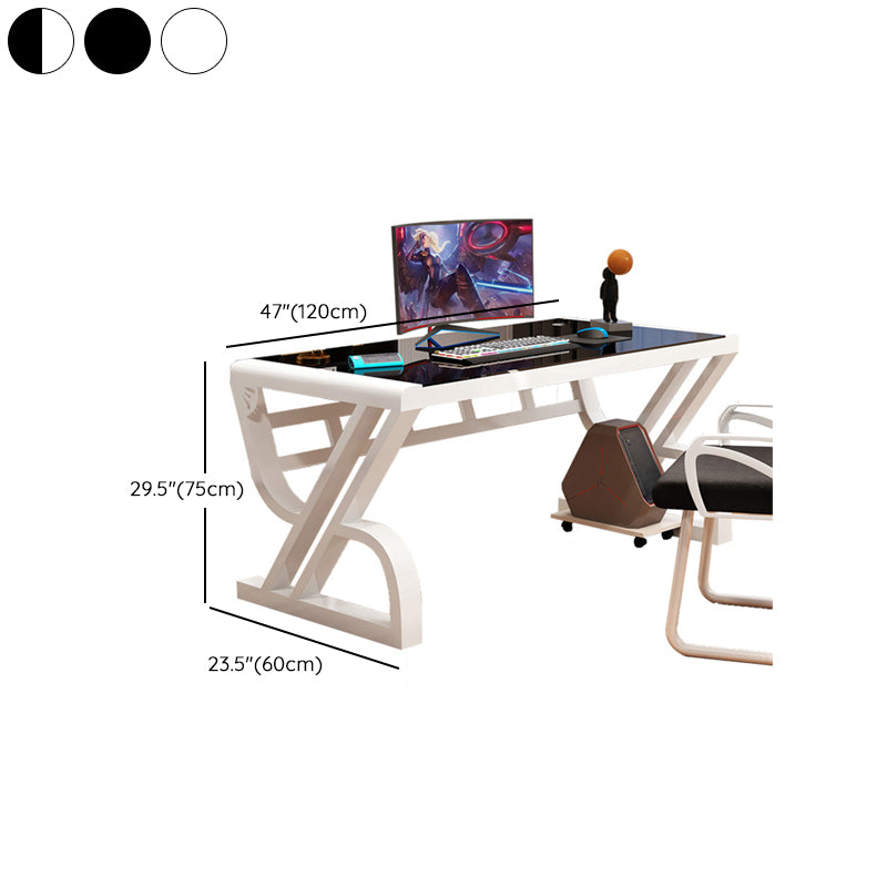 Modern Glass Top Office Desk Sled Base 23.62" Wide Writing Desk