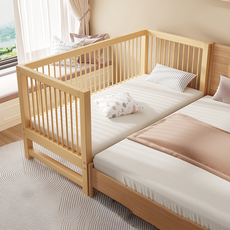 Glam Nursery Bed Wood with Guardrail Washed Natural Baby Crib