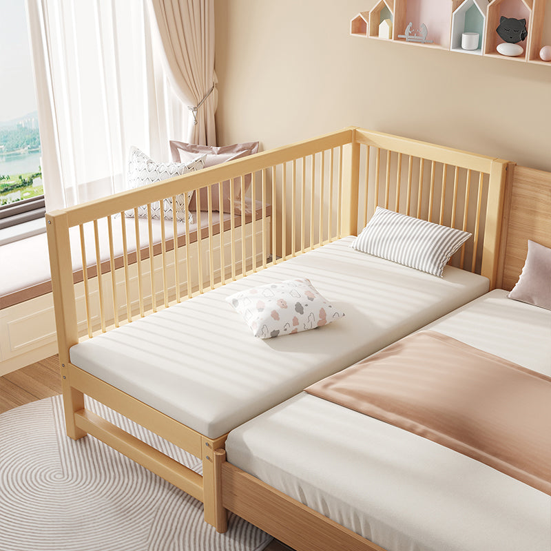 Glam Nursery Bed Wood with Guardrail Washed Natural Baby Crib