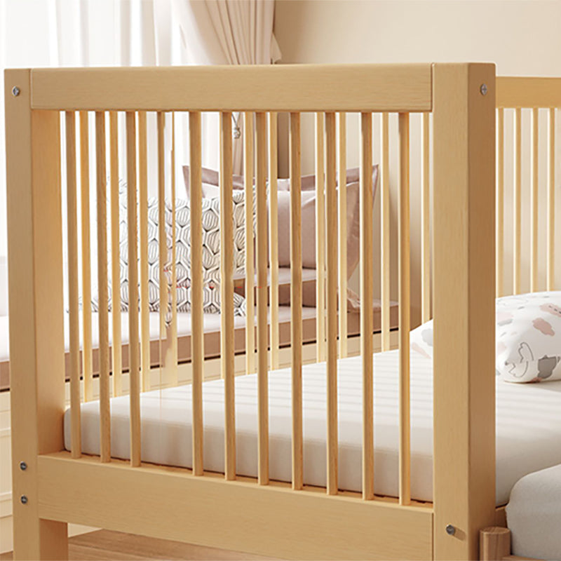 Glam Nursery Bed Wood with Guardrail Washed Natural Baby Crib