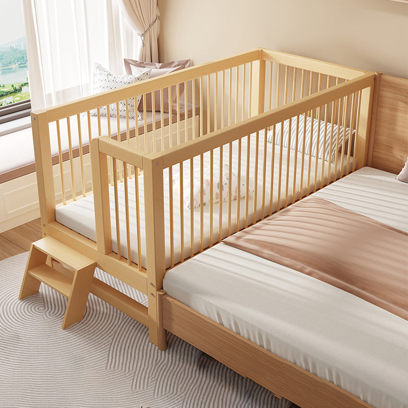 Glam Nursery Bed Wood with Guardrail Washed Natural Baby Crib