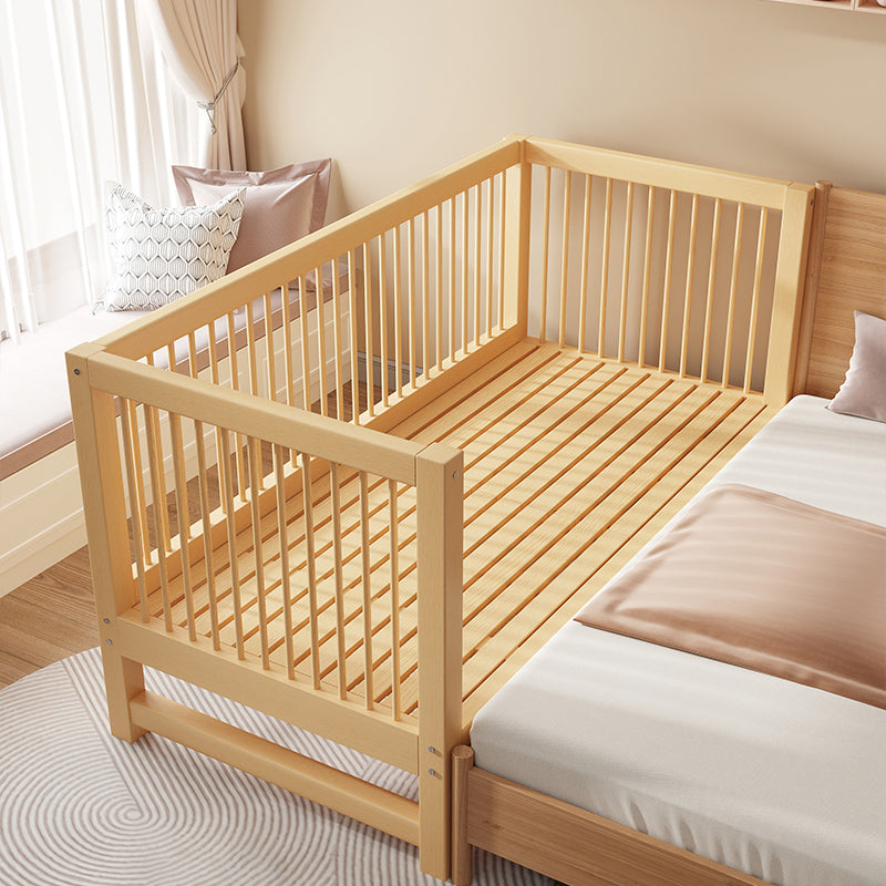 Glam Nursery Bed Wood with Guardrail Washed Natural Baby Crib