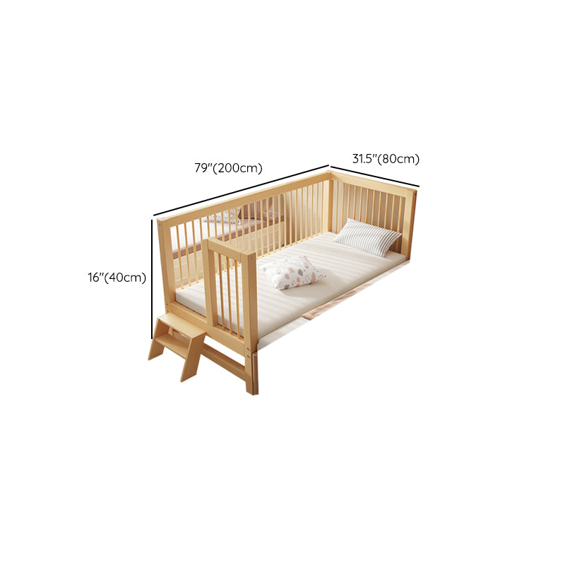 Glam Nursery Bed Wood with Guardrail Washed Natural Baby Crib