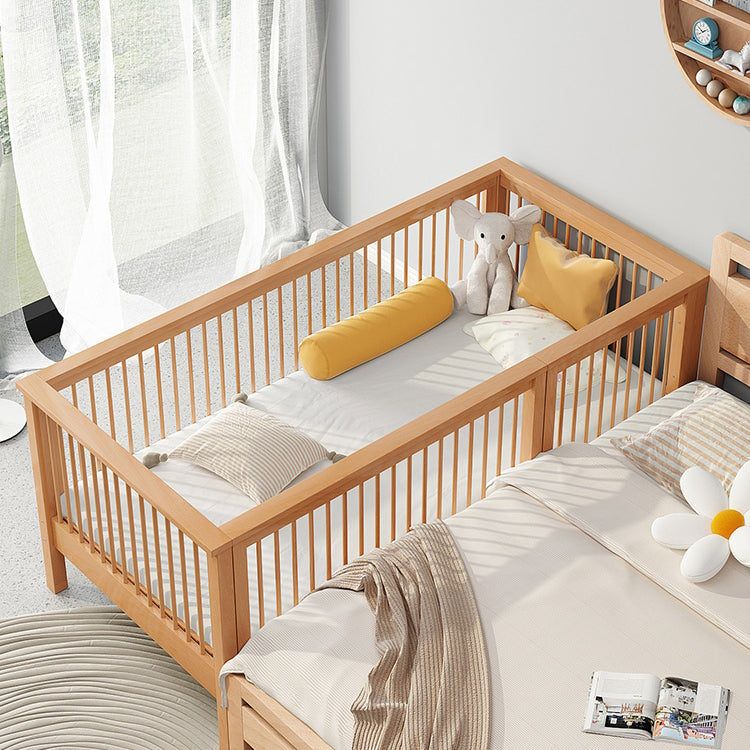 Modern Solid Wood Baby Crib Beech Nursery Bed with Guardrail