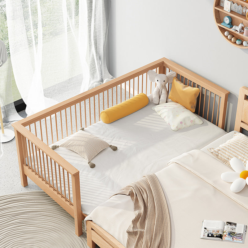 Modern Solid Wood Baby Crib Beech Nursery Bed with Guardrail