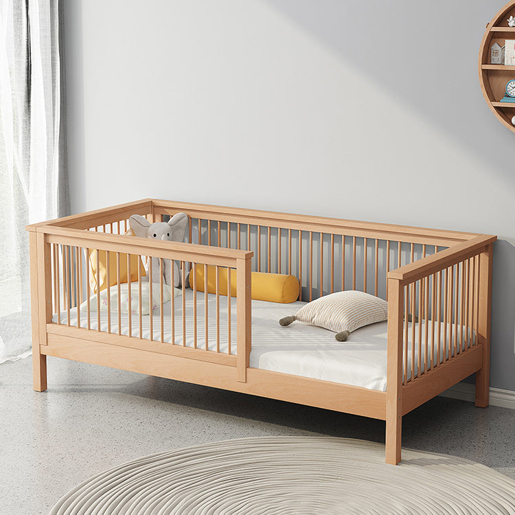 Modern Solid Wood Baby Crib Beech Nursery Bed with Guardrail