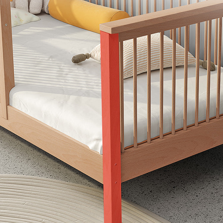 Modern Solid Wood Baby Crib Beech Nursery Bed with Guardrail