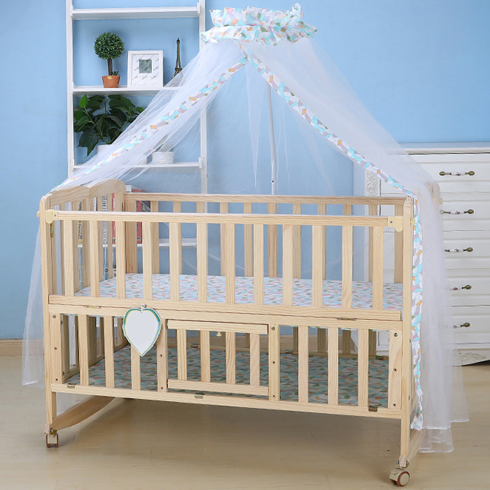 Convertible Solid Wood Baby Crib Folding Nursery Bed with Guardrail