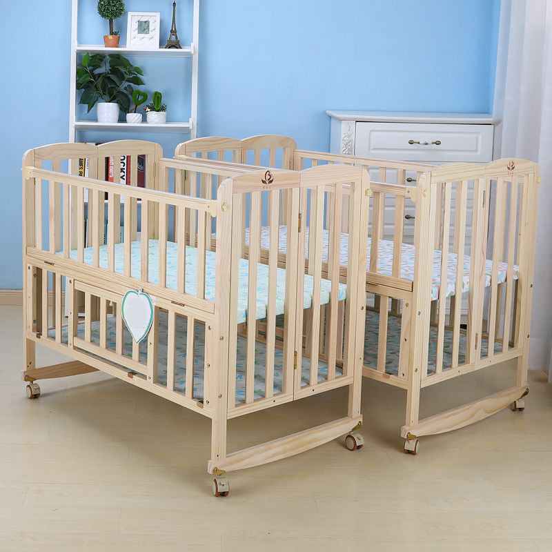 Convertible Solid Wood Baby Crib Folding Nursery Bed with Guardrail