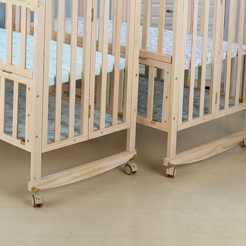 Convertible Solid Wood Baby Crib Folding Nursery Bed with Guardrail