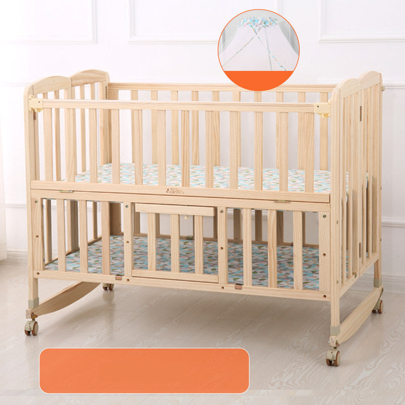 Convertible Solid Wood Baby Crib Folding Nursery Bed with Guardrail