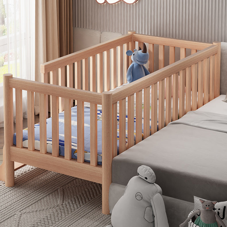 Convertible Solid Wood Baby Crib Glam Nursery Bed with Guardrail