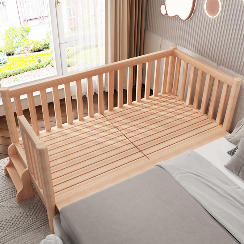 Convertible Solid Wood Baby Crib Glam Nursery Bed with Guardrail