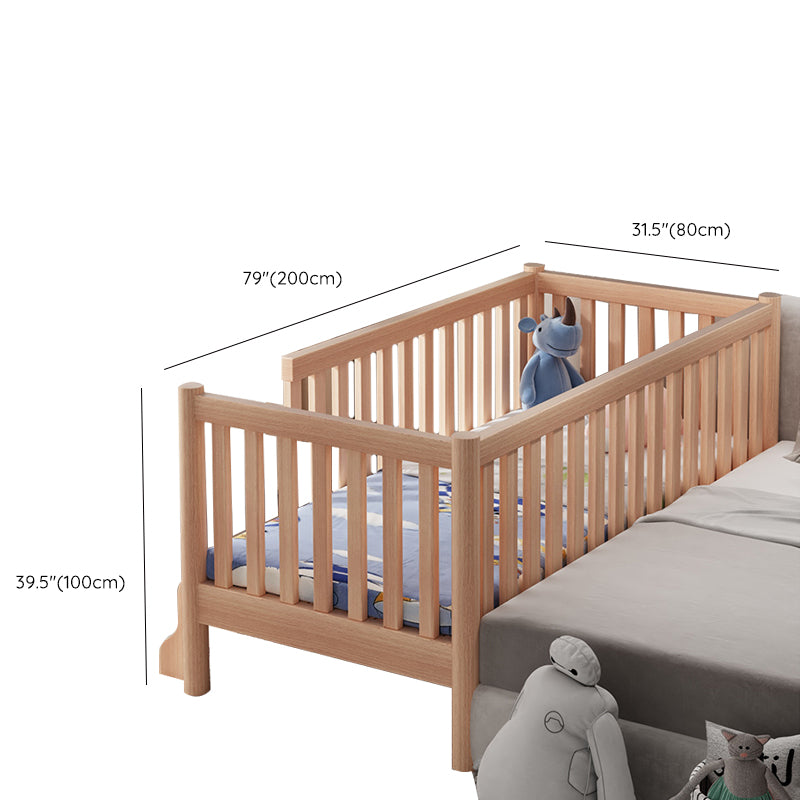 Convertible Solid Wood Baby Crib Glam Nursery Bed with Guardrail