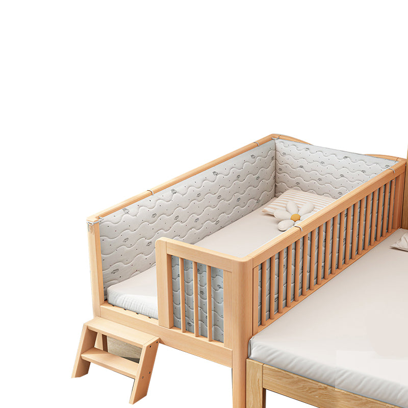 Glam Solid Wood Baby Crib Light Wood Nursery Bed with Guardrail