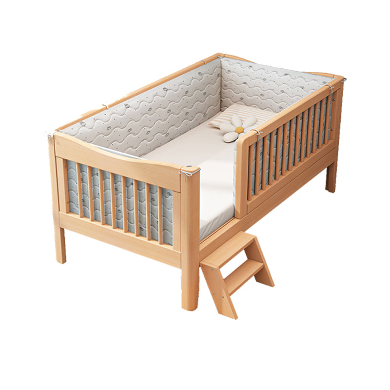 Glam Solid Wood Baby Crib Light Wood Nursery Bed with Guardrail