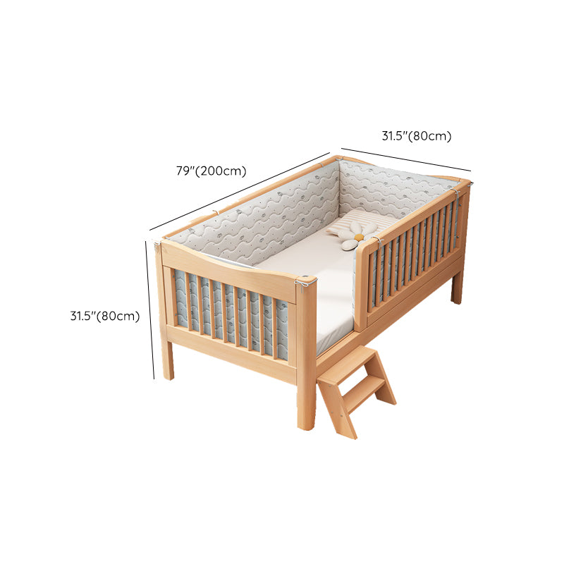 Glam Solid Wood Baby Crib Light Wood Nursery Bed with Guardrail