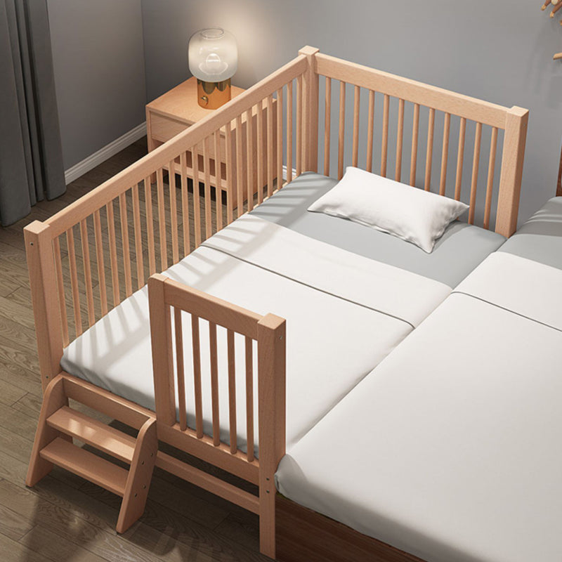 Solid Wood  Baby Crib Farmhouse Birch Nursery Bed with Guardrail