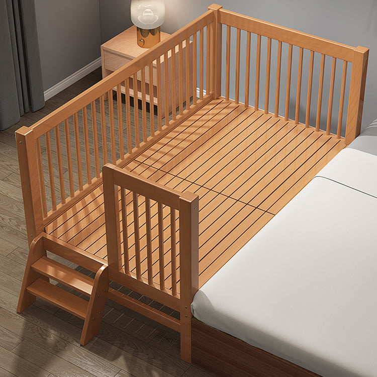 Solid Wood  Baby Crib Farmhouse Birch Nursery Bed with Guardrail