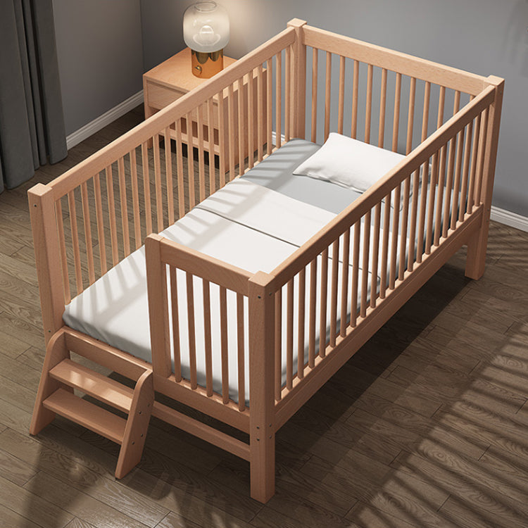 Solid Wood  Baby Crib Farmhouse Birch Nursery Bed with Guardrail