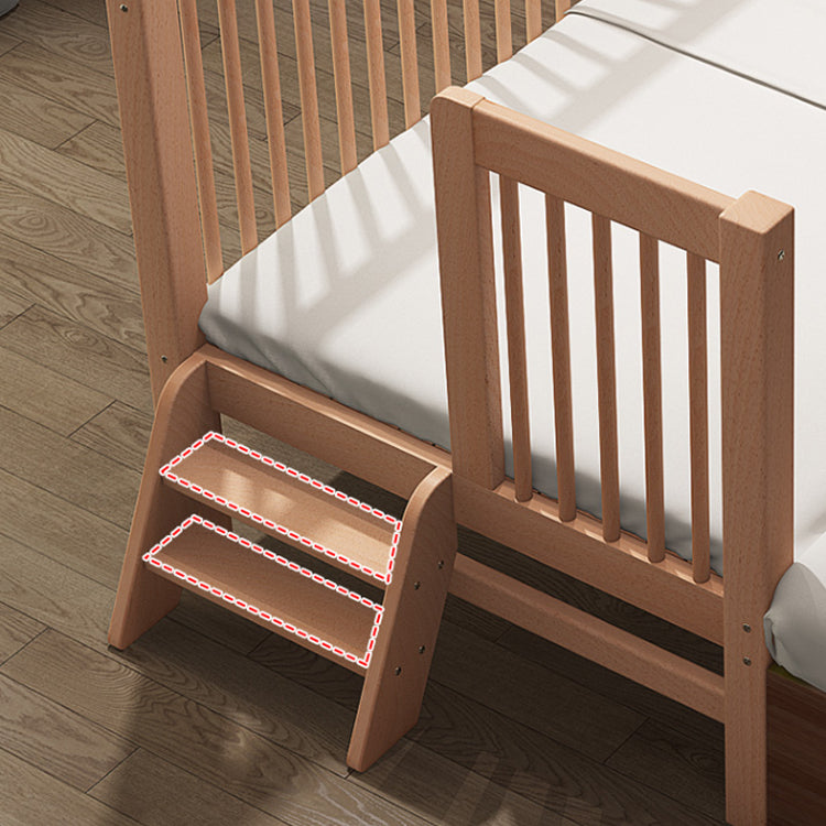 Solid Wood  Baby Crib Farmhouse Birch Nursery Bed with Guardrail