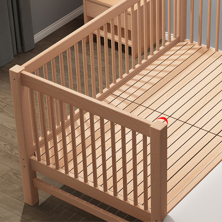 Solid Wood  Baby Crib Farmhouse Birch Nursery Bed with Guardrail