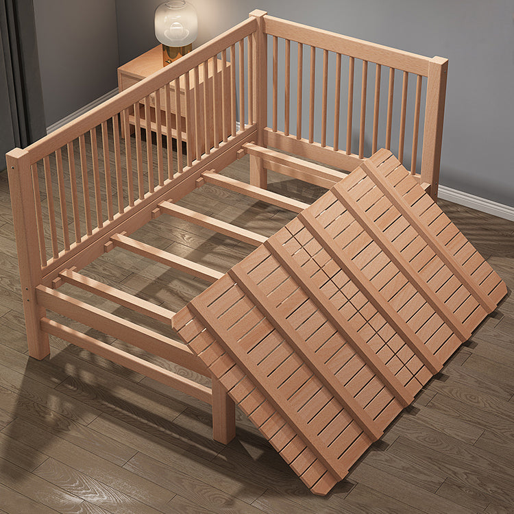 Solid Wood  Baby Crib Farmhouse Birch Nursery Bed with Guardrail