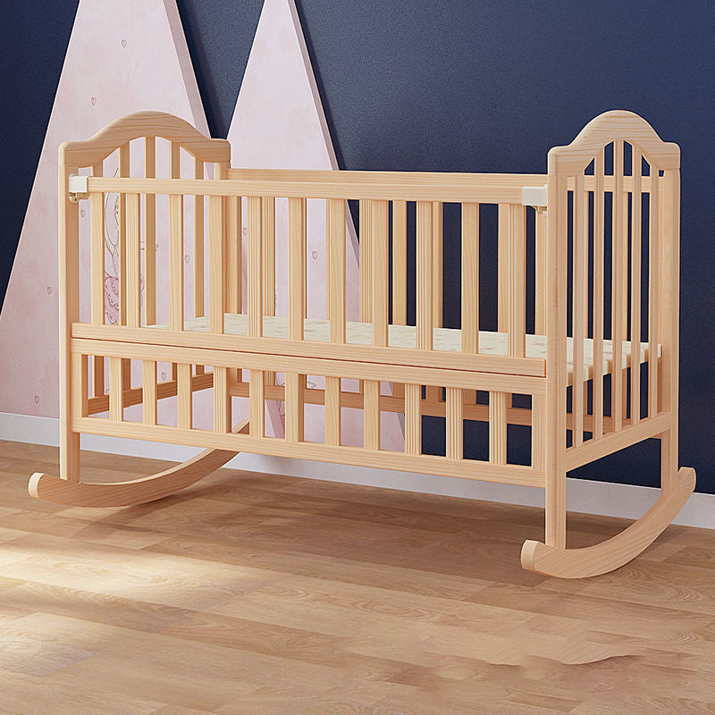 Solid Wood  Baby Crib Convertible Nursery Bed with Casters and Guardrail