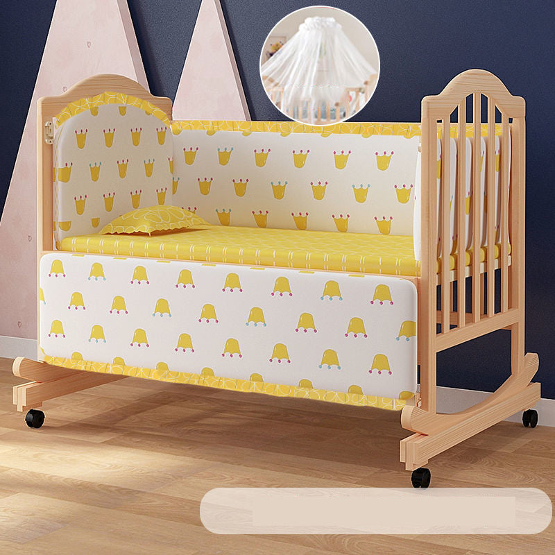 Solid Wood  Baby Crib Convertible Nursery Bed with Casters and Guardrail