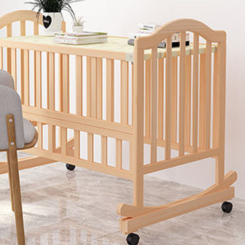 Solid Wood  Baby Crib Convertible Nursery Bed with Casters and Guardrail