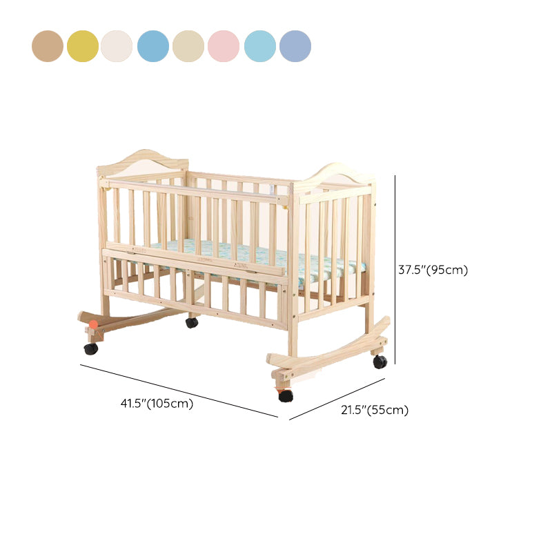 Solid Wood  Baby Crib Convertible Nursery Bed with Casters and Guardrail