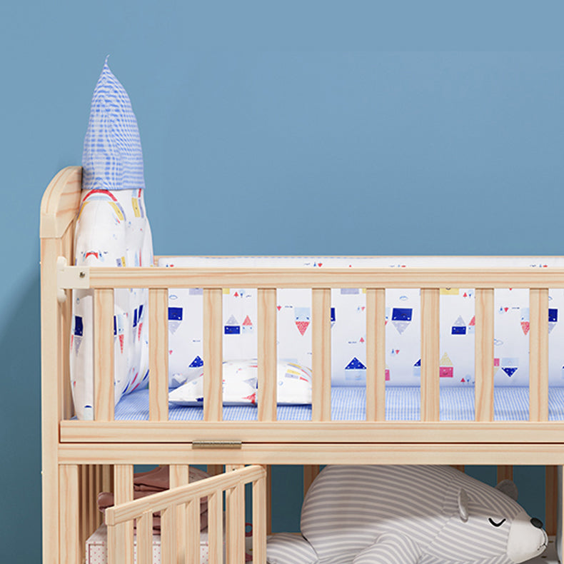 Convertible Baby Crib with Guardrail Solid Wood Nursery Bed with Casters